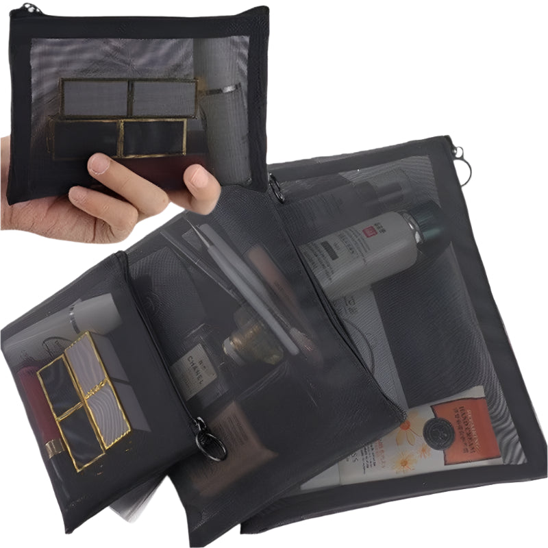 1/3pcs Mesh Clear Cosmetic Bags – Small & Large Black Makeup Bag, Portable Travel Toiletry Organizer, Lipstick Storage Pouch