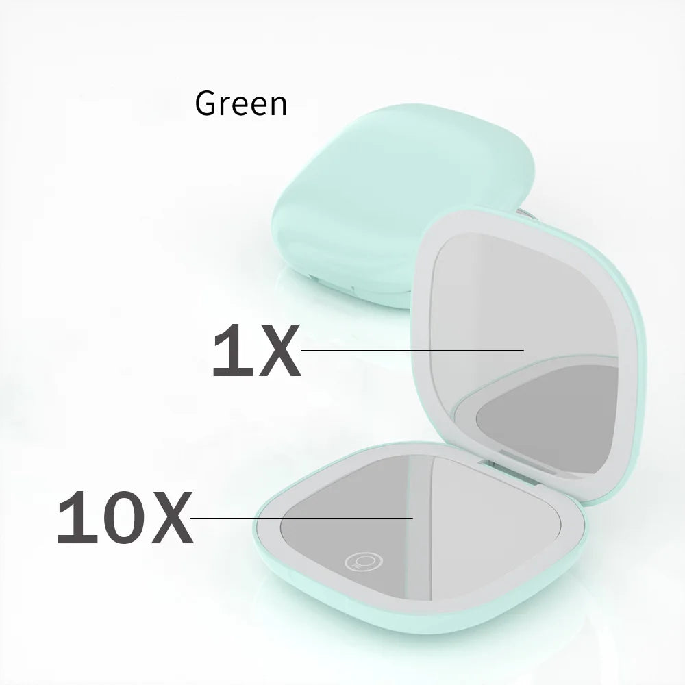 LED 5X/10X Magnifying Compact Mirror – Portable Foldable Rechargeable Travel Makeup Mirror