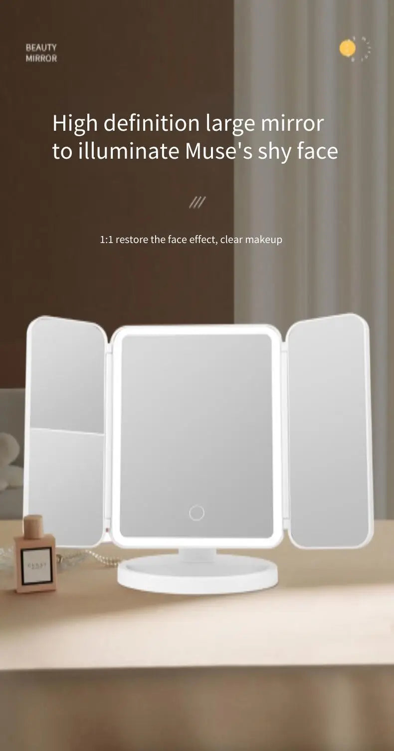 Trifold LED Makeup Mirror – Smart Light-Up Vanity Mirror for Beauty & Dressing