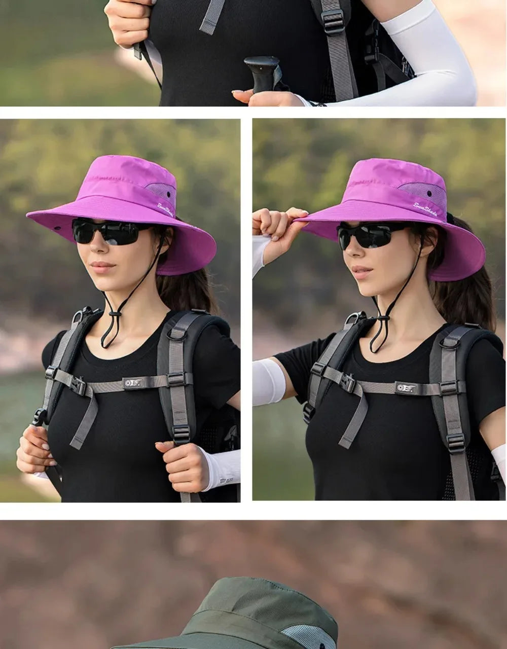 Womens Ponytail Sun Hat UV Protection Mesh Foldable Wide Brim Beach Fishing Bucket Hats Summer Hiking Outdoor Climbing hike Caps