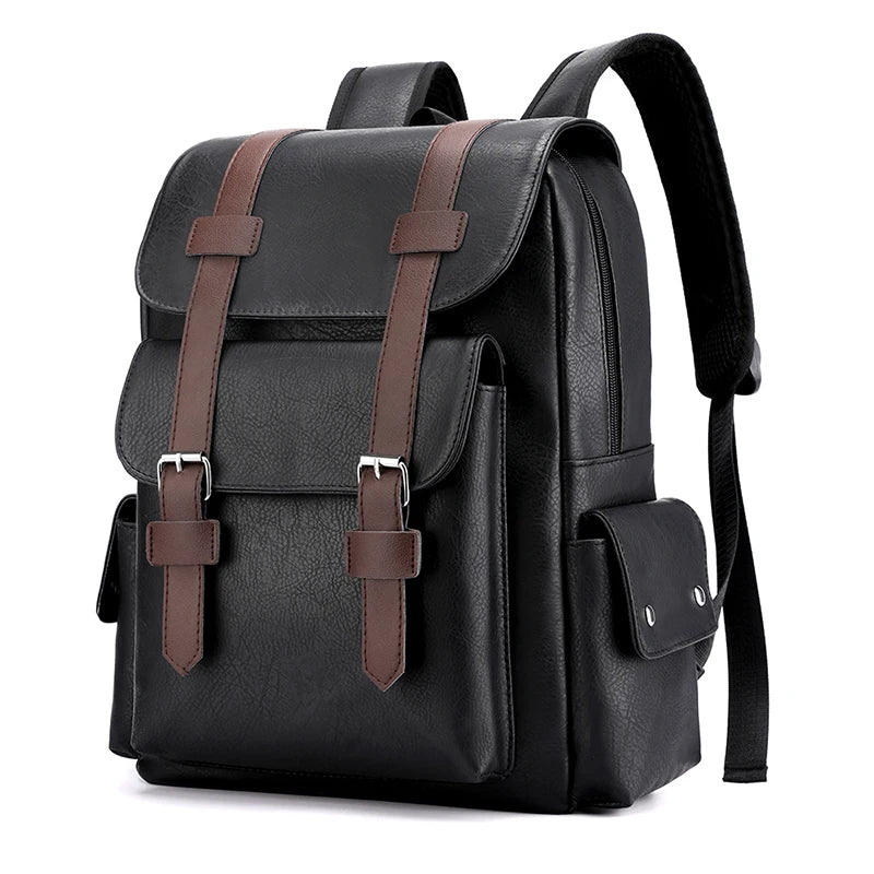 2025 Men’s PU Leather Backpack – Large Laptop Bag, Mochilas for Teenagers Boys, Black & Brown Schoolbag