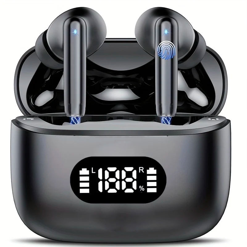 Wireless Bluetooth 5.3 Earbuds – 40dB Noise Cancelling, 6-Mic ENC, HD Calls & LED Display with Transparency Mode!