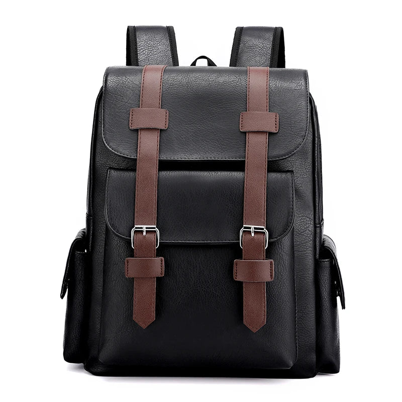 2025 Men’s PU Leather Backpack – Large Laptop Bag, Mochilas for Teenagers Boys, Black & Brown Schoolbag