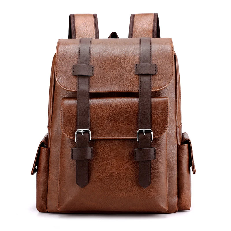 2025 Men’s PU Leather Backpack – Large Laptop Bag, Mochilas for Teenagers Boys, Black & Brown Schoolbag