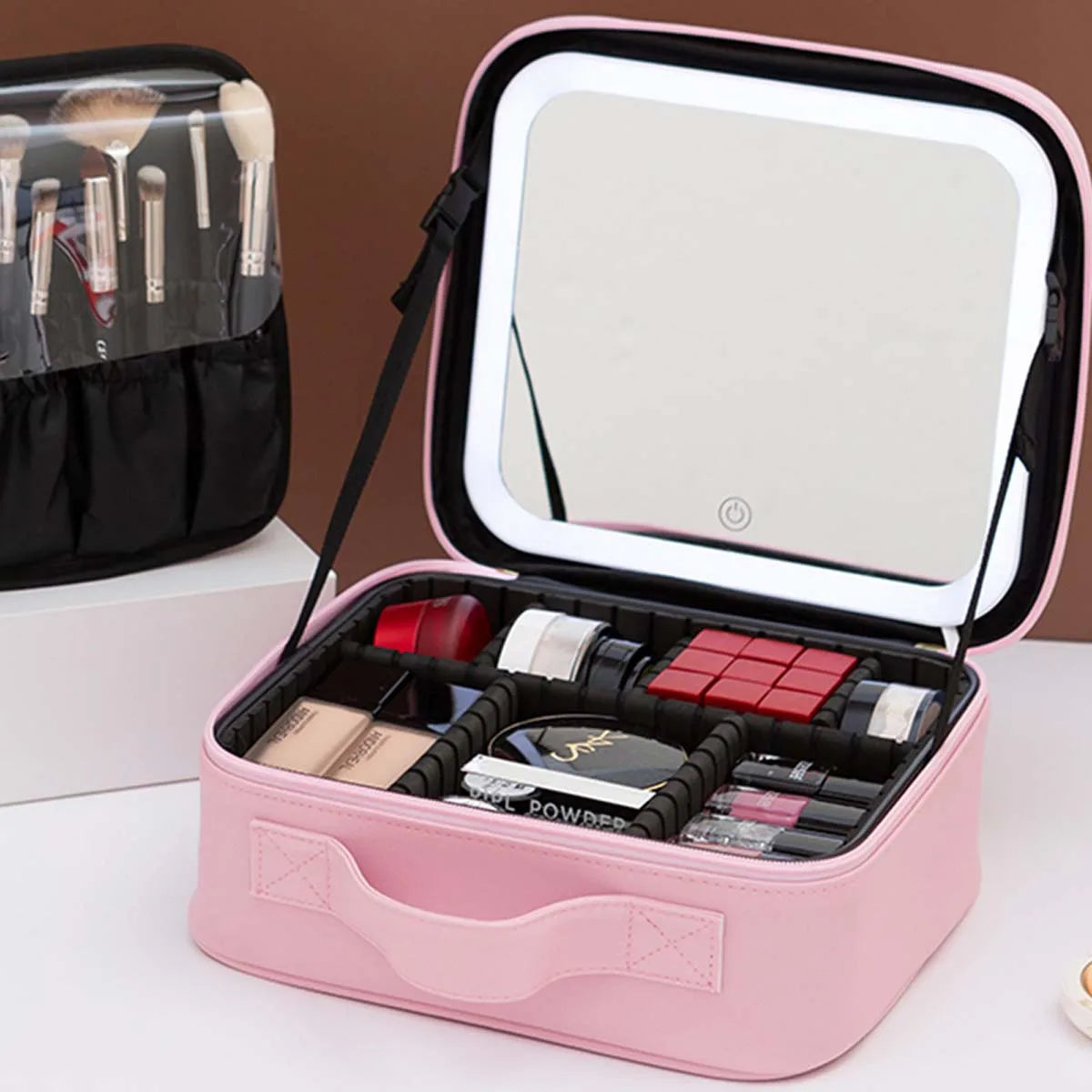 LED Travel Makeup Bag with Mirror – Large-Capacity Portable Storage Case with Combination Lock