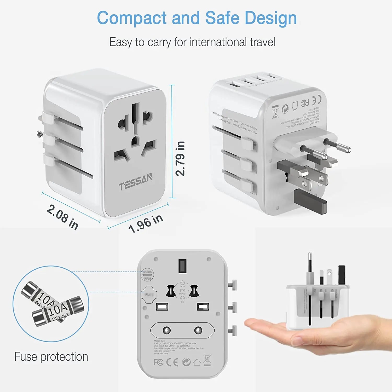 TESSAN 100W GaN Universal Travel Adapter – Fast Charging USB & Type-C Power Adapter for EU/UK/US/AU!