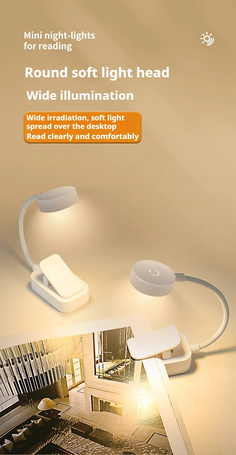 Portable LED Book Light – Eye Protection 360° Clip-On Desk Lamp for Reading, Travel & Bedroom