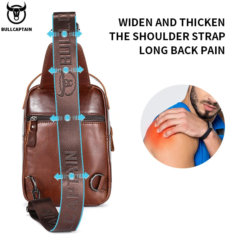 BULLCAPTAIN Men's Genuine Leather Chest Bag – Retro Anti-Theft Crossbody Bag for 7.9" Devices