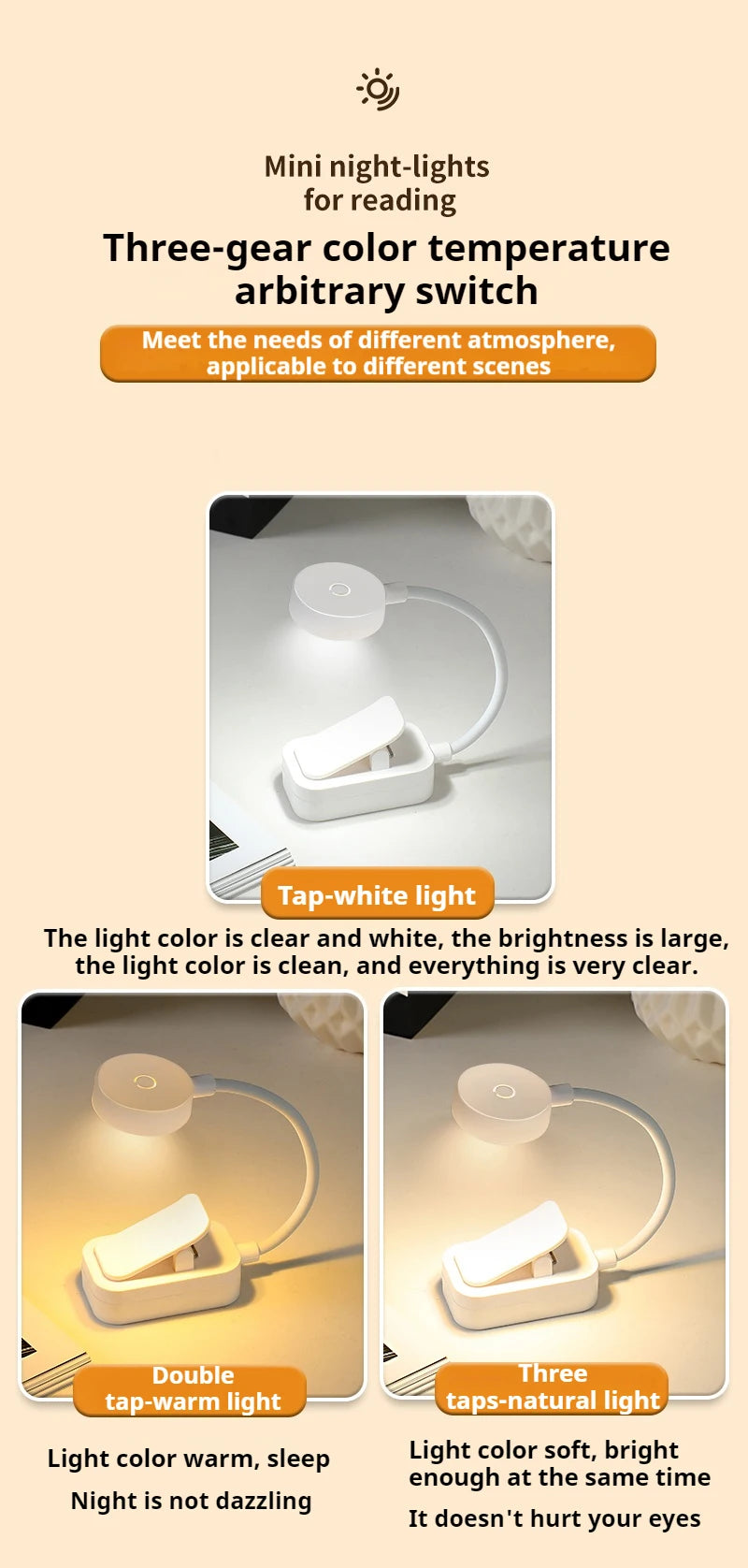 Portable LED Book Light – Eye Protection 360° Clip-On Desk Lamp for Reading, Travel & Bedroom