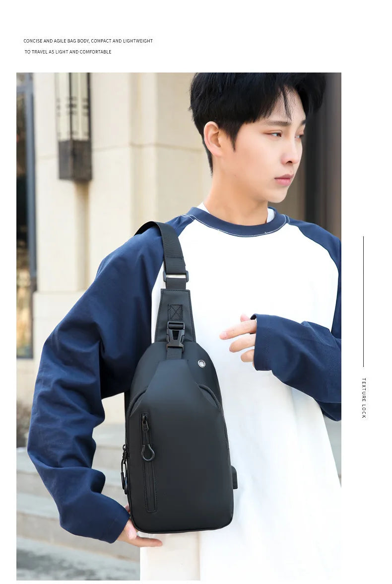 Stylish Men's Crossbody Bag – Waterproof, USB Charging, Outdoor Casual Chest Bag