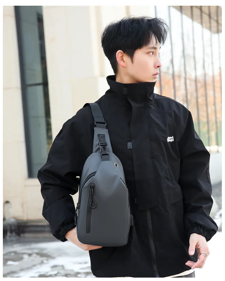 Stylish Men's Crossbody Bag – Waterproof, USB Charging, Outdoor Casual Chest Bag