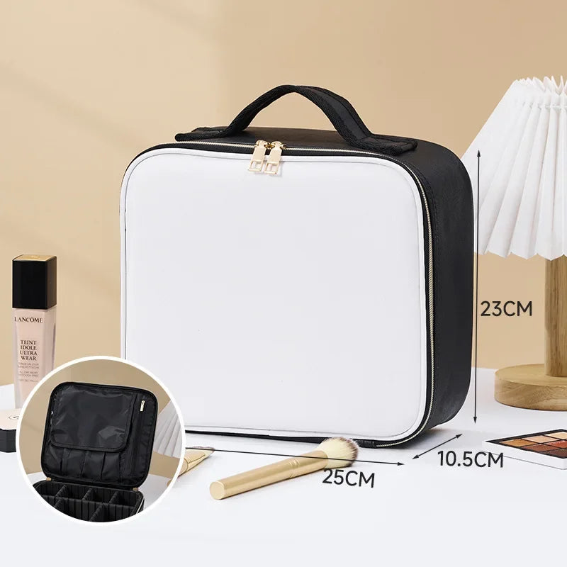 Smart LED Makeup Case with Mirror – Large-Capacity Travel Beauty & Skincare Organizer