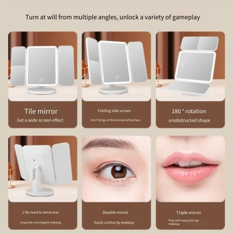 Trifold LED Makeup Mirror – Smart Light-Up Vanity Mirror for Beauty & Dressing