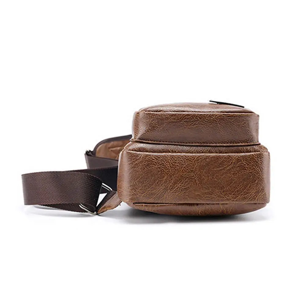 USB Data Cable Charging Chest Bag – Casual Fashion Shoulder Bag, PU Outdoor Sports Men’s Backpack