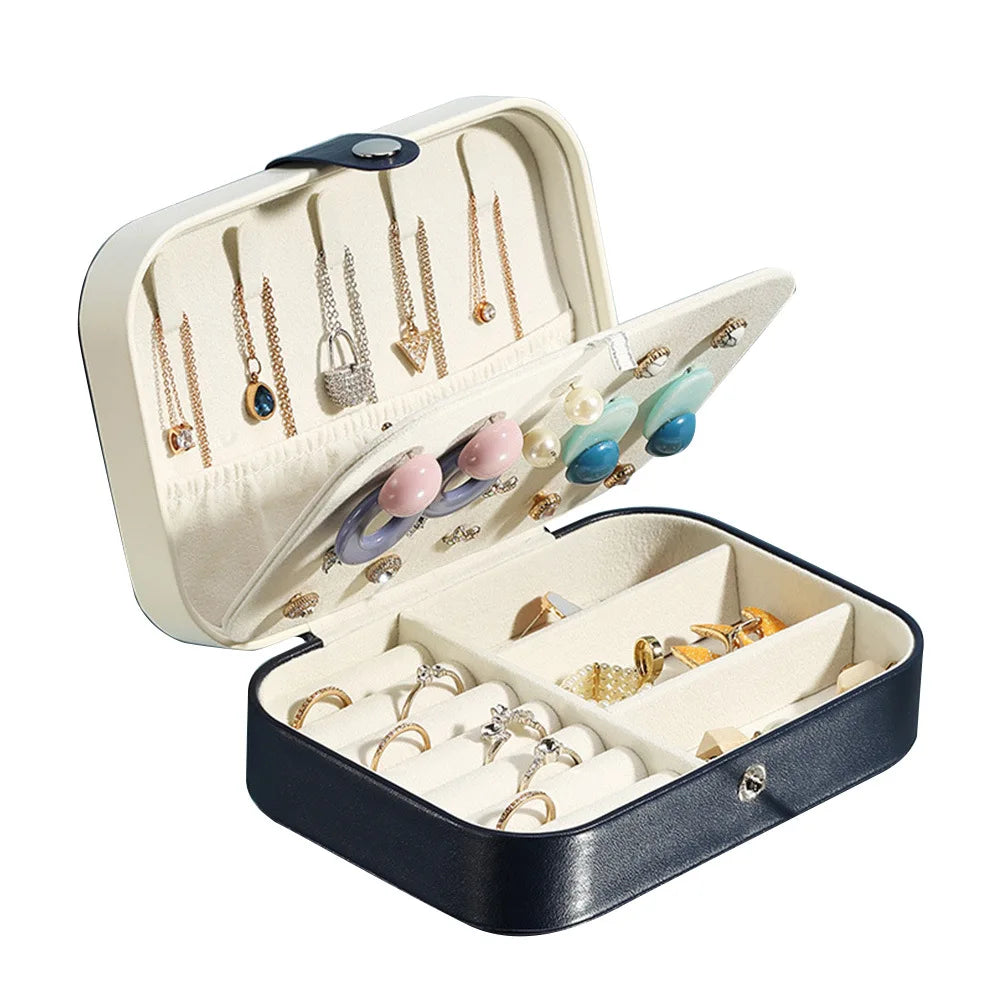 Portable Leather Jewelry Box – Travel Organizer with Zipper for Rings, Earrings & Necklaces