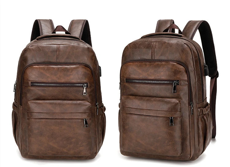 High-Quality USB Charging Backpack for Men – PU Leather Laptop Backpack, Large Schoolbag for Teenagers and Boys