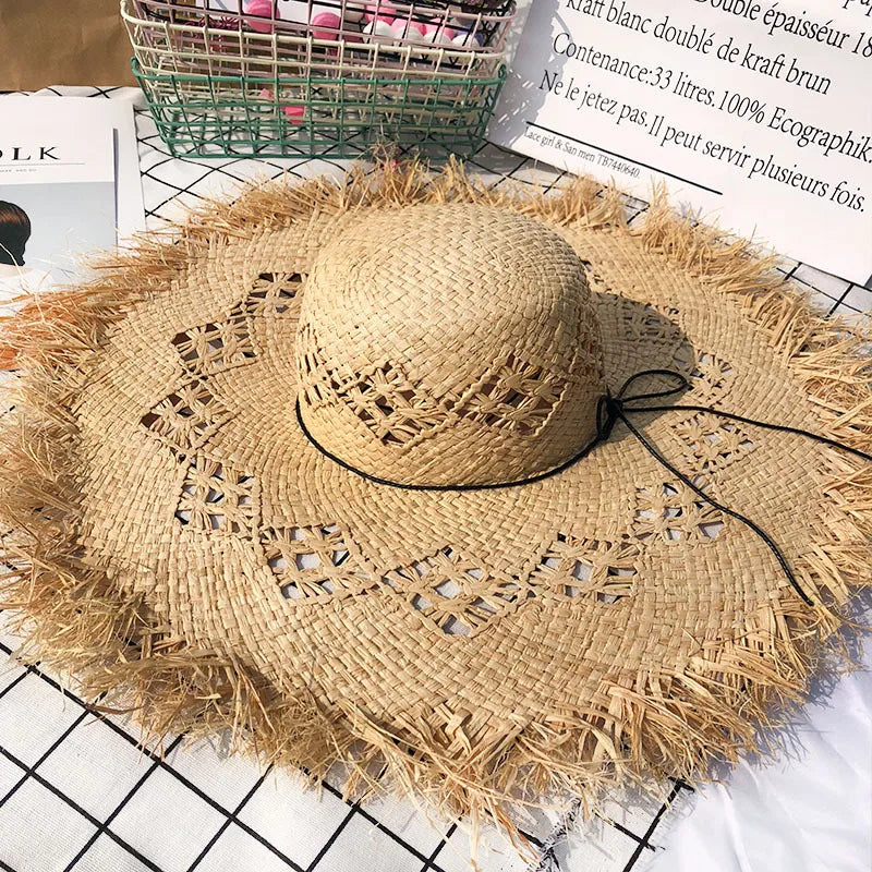 Women Summer Natural Raffia Straw Hat Girl Fashion Ribbon Floppy Shading Panama Wide Brim Sun Hats Gilrs Holiday Beach Hat
