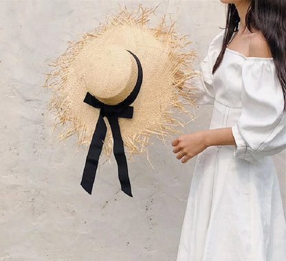 Women Summer Natural Raffia Straw Hat Girl Fashion Ribbon Floppy Shading Panama Wide Brim Sun Hats Gilrs Holiday Beach Hat
