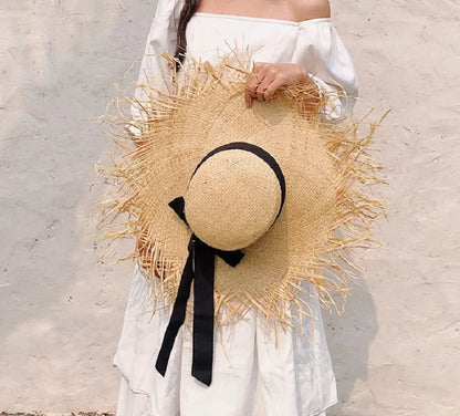 Women Summer Natural Raffia Straw Hat Girl Fashion Ribbon Floppy Shading Panama Wide Brim Sun Hats Gilrs Holiday Beach Hat
