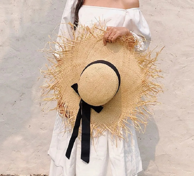 Women Summer Natural Raffia Straw Hat Girl Fashion Ribbon Floppy Shading Panama Wide Brim Sun Hats Gilrs Holiday Beach Hat