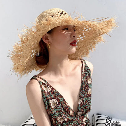 Women Summer Natural Raffia Straw Hat Girl Fashion Ribbon Floppy Shading Panama Wide Brim Sun Hats Gilrs Holiday Beach Hat