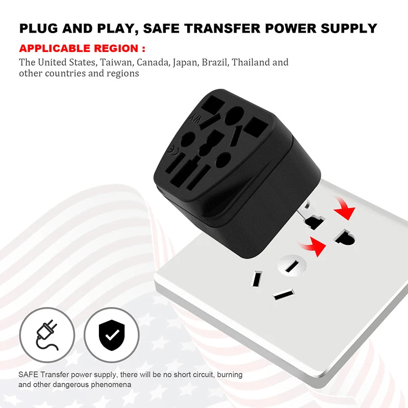 1PCS Universal German Russia AU UK Kr EU to US AC Power Socket America Plug US Travel Charger Japan Adapter Converter Type B 10A