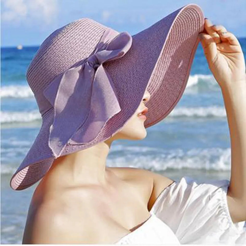 Fashion Women Big Brim Straw Hat Floppy Solid Color Sun Hats Bowknot Foldable Beach Visor Hat Chapeau Femme Gorros панама