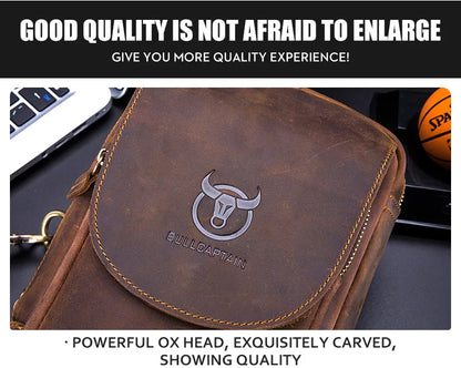 BULLCAPTAIN Men's Crazy Horse Leather Crossbody Bag – Retro Chest Bag for Travel & Daily Use