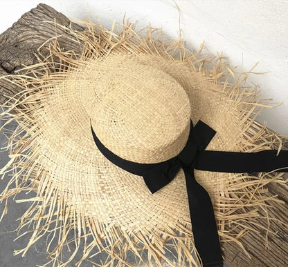 Women Summer Natural Raffia Straw Hat Girl Fashion Ribbon Floppy Shading Panama Wide Brim Sun Hats Gilrs Holiday Beach Hat