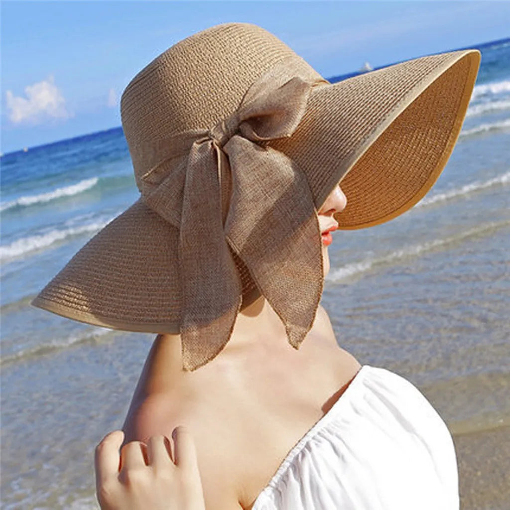Fashion Women Big Brim Straw Hat Floppy Solid Color Sun Hats Bowknot Foldable Beach Visor Hat Chapeau Femme Gorros панама