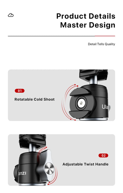 Ulanzi U-Vlog lite Mini Tripod with 360° Ball Head & Cold Shoe Selfie Stick Tabletop Tripod for Camera iPhone Android Phone DSLR