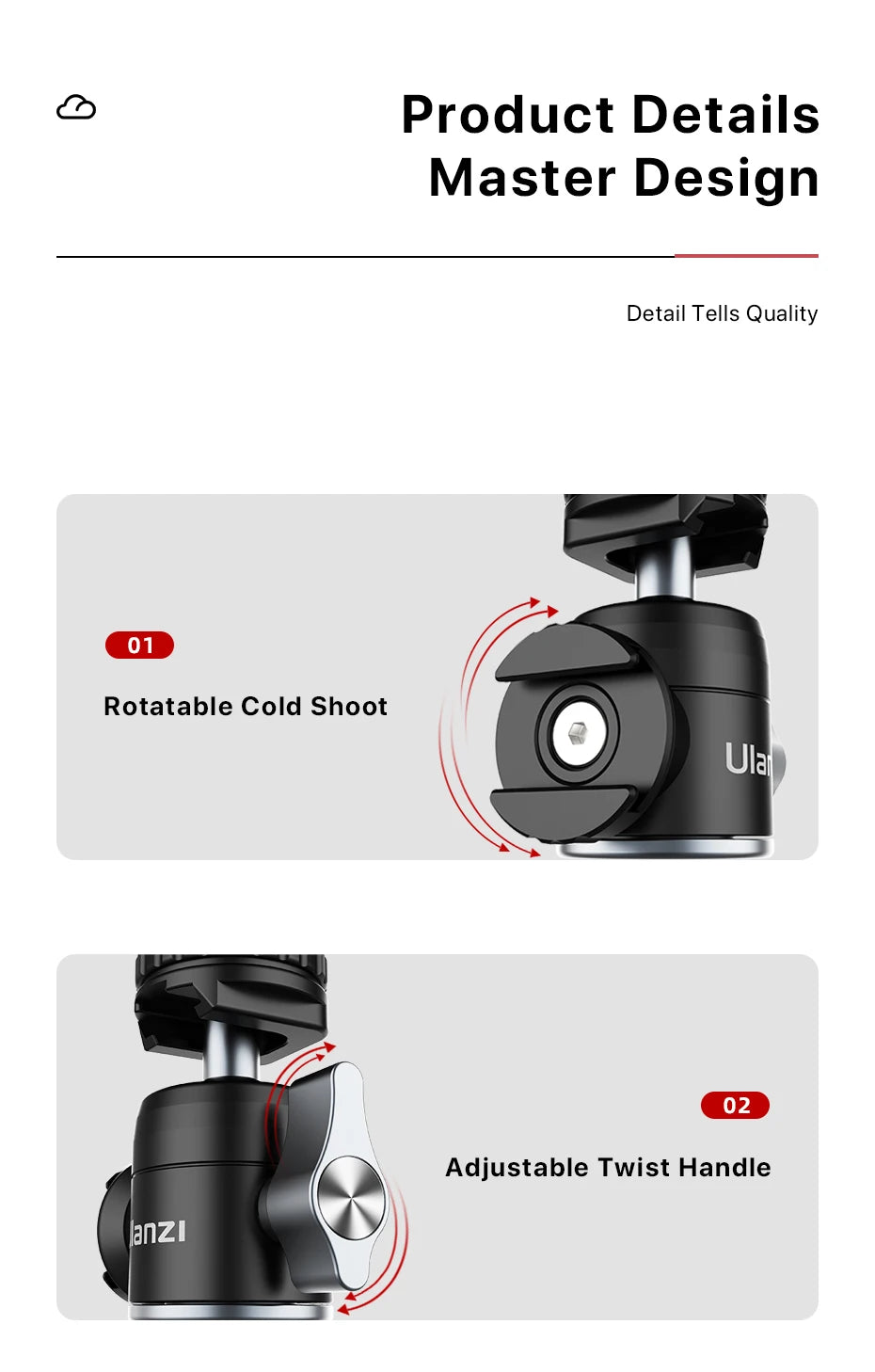 Ulanzi U-Vlog lite Mini Tripod with 360° Ball Head & Cold Shoe Selfie Stick Tabletop Tripod for Camera iPhone Android Phone DSLR