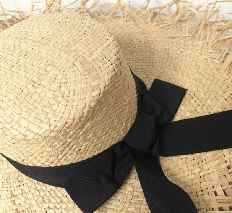 Women Summer Natural Raffia Straw Hat Girl Fashion Ribbon Floppy Shading Panama Wide Brim Sun Hats Gilrs Holiday Beach Hat