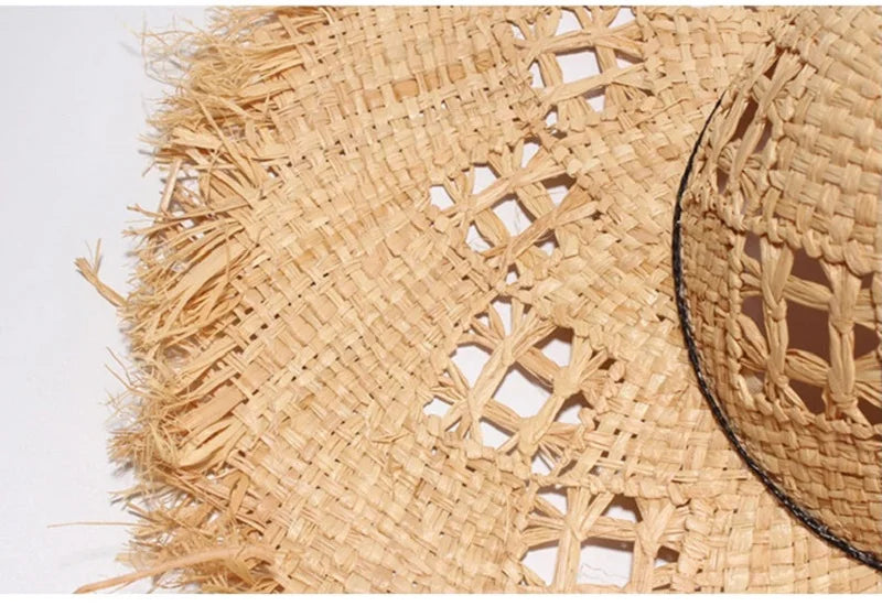 Women Summer Natural Raffia Straw Hat Girl Fashion Ribbon Floppy Shading Panama Wide Brim Sun Hats Gilrs Holiday Beach Hat