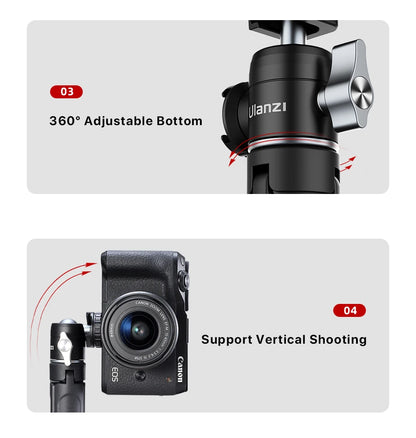 Ulanzi U-Vlog lite Mini Tripod with 360° Ball Head & Cold Shoe Selfie Stick Tabletop Tripod for Camera iPhone Android Phone DSLR
