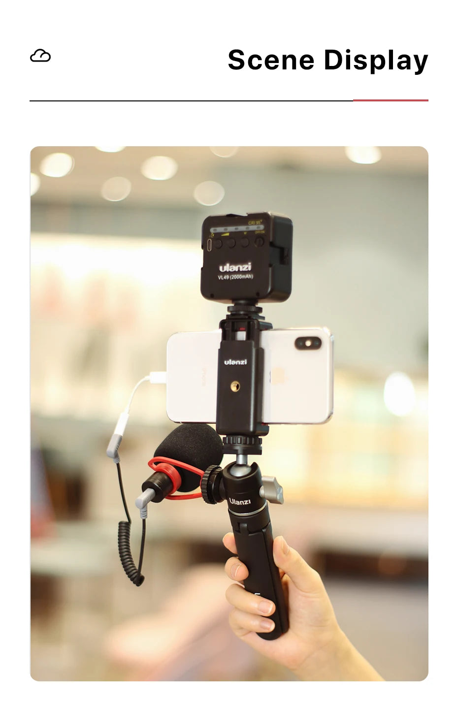 Ulanzi U-Vlog lite Mini Tripod with 360° Ball Head & Cold Shoe Selfie Stick Tabletop Tripod for Camera iPhone Android Phone DSLR