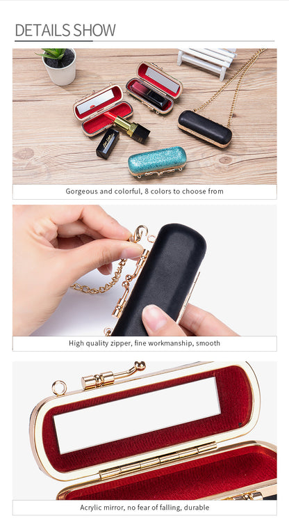 Luxury Sheepskin Mini Lipstick Case – Portable Cosmetic Box with Mirror