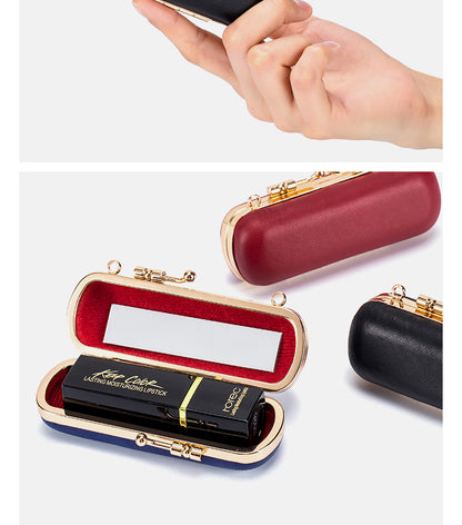 Luxury Sheepskin Mini Lipstick Case – Portable Cosmetic Box with Mirror
