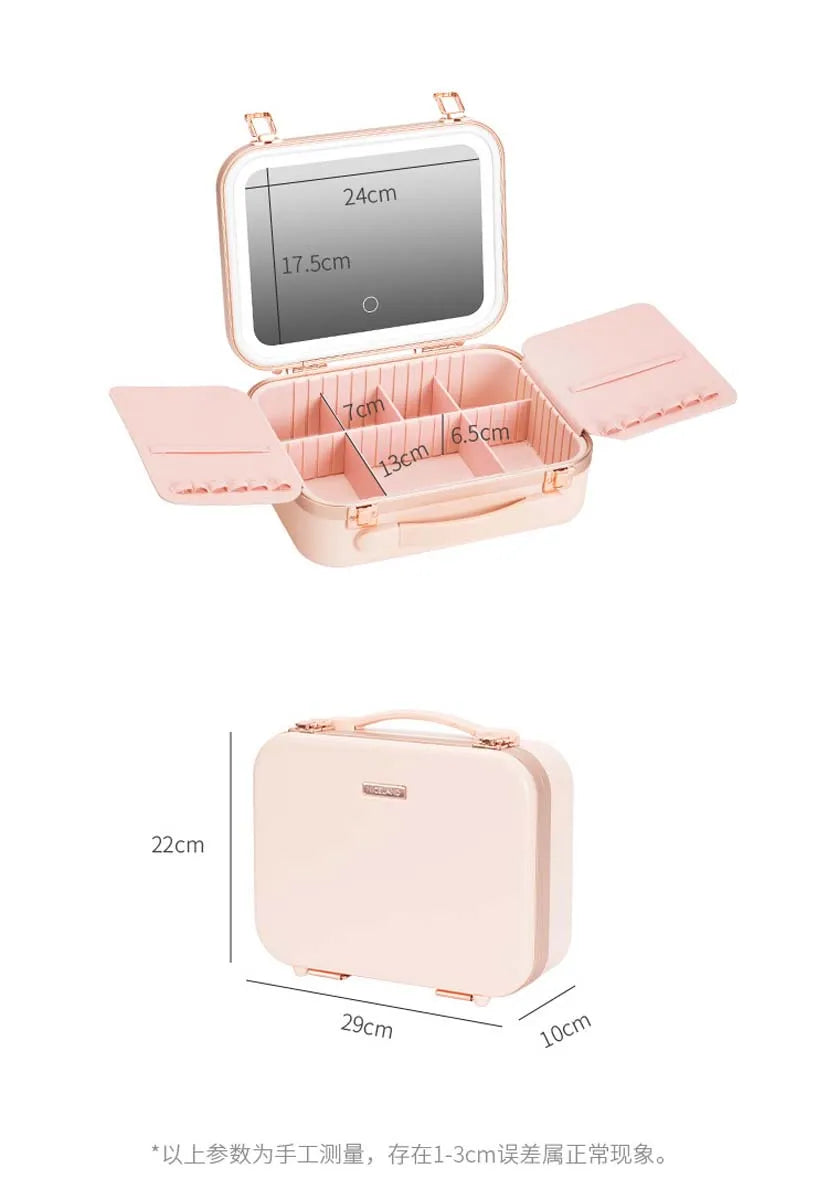 Large-Capacity LED Makeup Case with Mirror – Portable Professional Cosmetic Storage Box