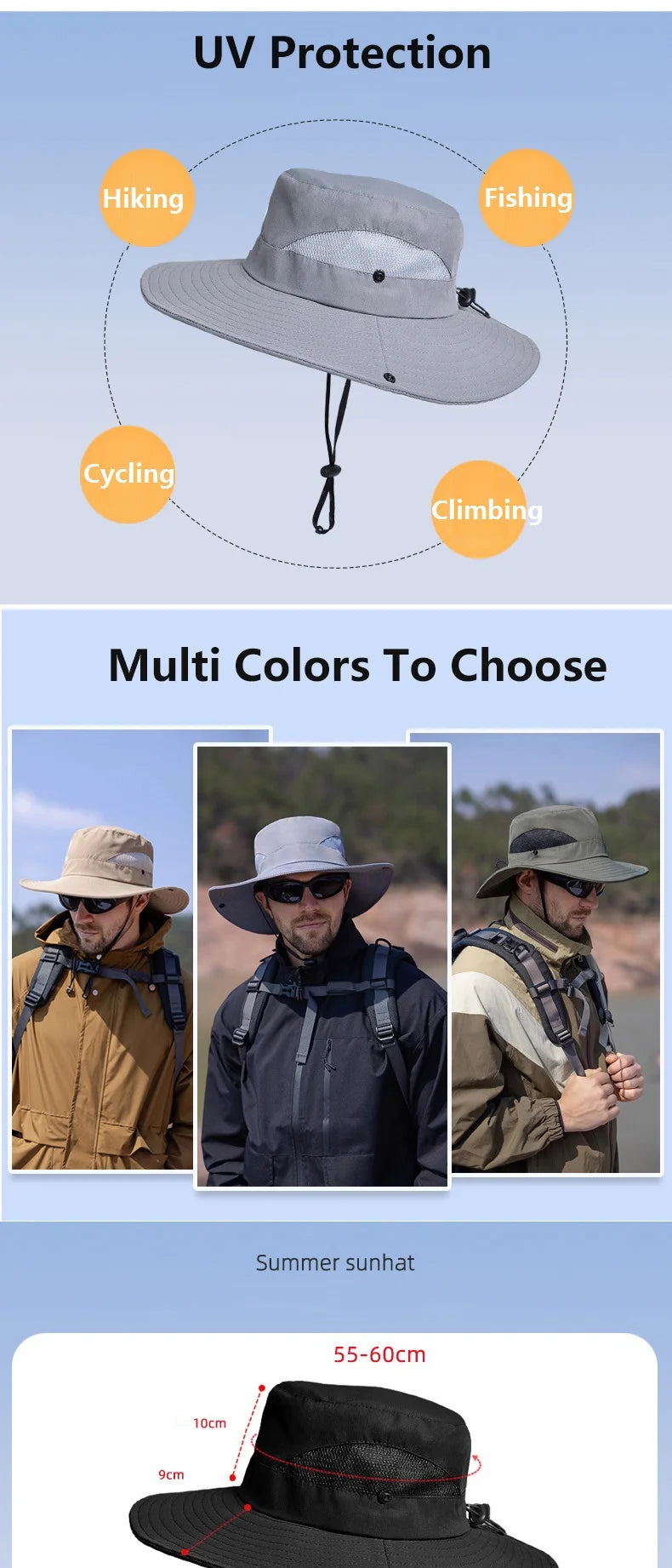 Summer UPF50+ Sun Hats For Women Men Breathable Mesh Boonie Hat Foldable UV Protection Hiking Fishing Hat Male Bucket Hats