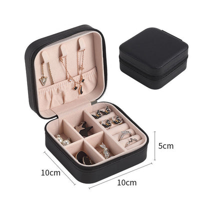 Portable Leather Jewelry Box – Travel Organizer with Zipper for Rings, Earrings & Necklaces