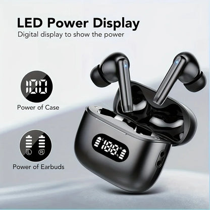 Wireless Bluetooth 5.3 Earbuds – 40dB Noise Cancelling, 6-Mic ENC, HD Calls & LED Display with Transparency Mode!