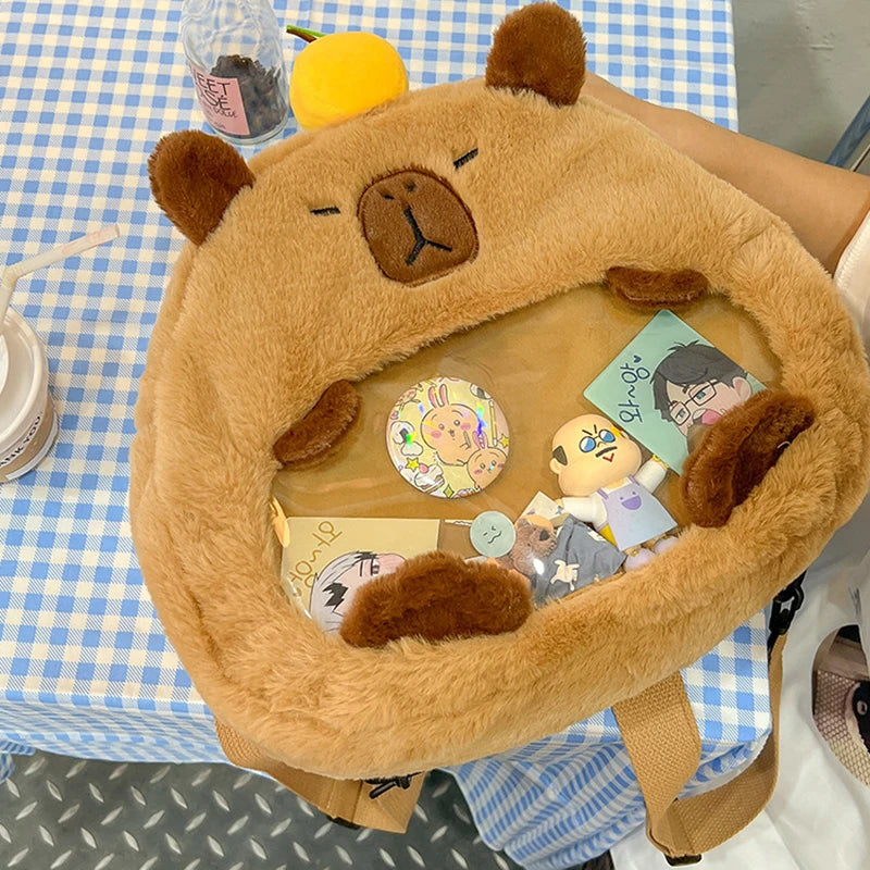 Kawaii New Capybara Plush Backpack For Women Versatile Cartoon Funny Capibala Bag Large Capacity Tote Bag Children's Gift