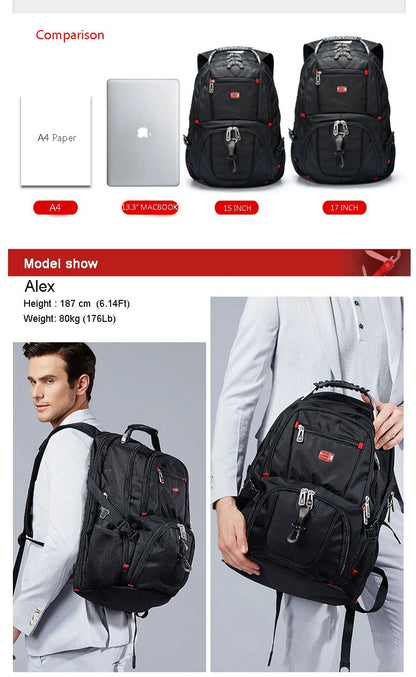 Swiss Multifunctional 17-Inch Laptop Backpack – Durable Travel & College Bag with USB Charging & Water Resistance