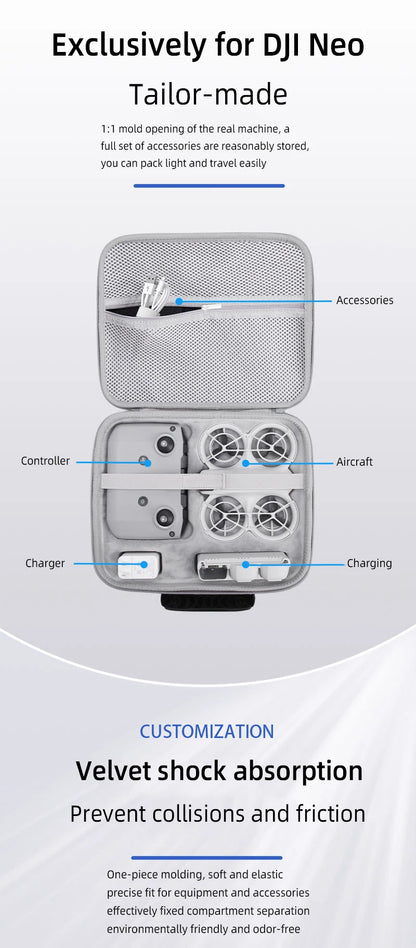 Hard PU Carrying Case for DJI Neo Drone – Waterproof Travel Bag & Fly More Combo Storage