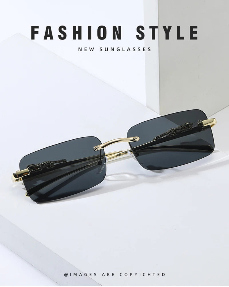 Classic Rimless Sunglasses – Stylish Frameless Shades with Leopard Decoration for Men & Women ✨🚘