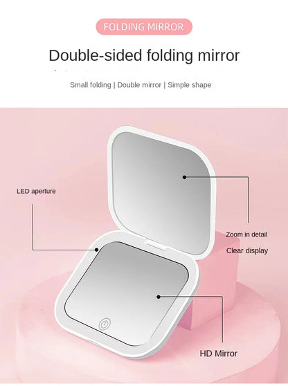 Mini LED Folding Makeup Mirror – Portable Magnifying Compact Mirror for Travel & Beauty