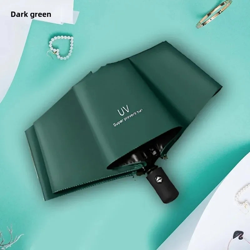 Automatic UV Umbrella Black Glue Sun And Rain Dual Purpose Sunshade Umbrella Logo Printable Three Fold UV Protection Business Ad