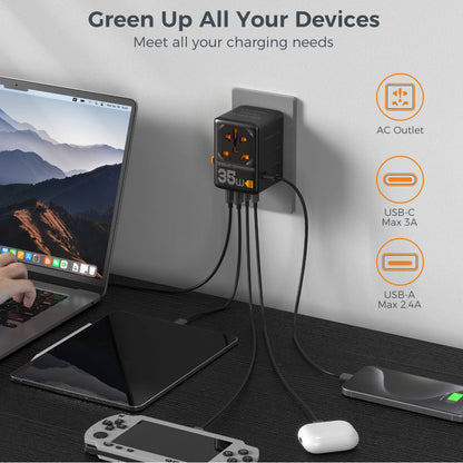 TESSAN 100W GaN Universal Travel Adapter – Fast Charging USB & Type-C Power Adapter for EU/UK/US/AU!