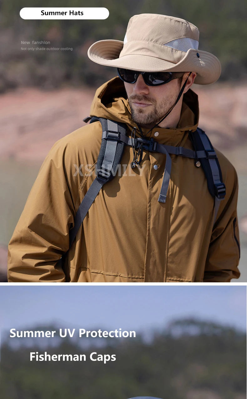 Summer UPF50+ Sun Hats For Women Men Breathable Mesh Boonie Hat Foldable UV Protection Hiking Fishing Hat Male Bucket Hats
